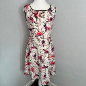 Ranna Gill Hummingbird Print Dress Sleeveless Fit and Flare Casual Women's Dress